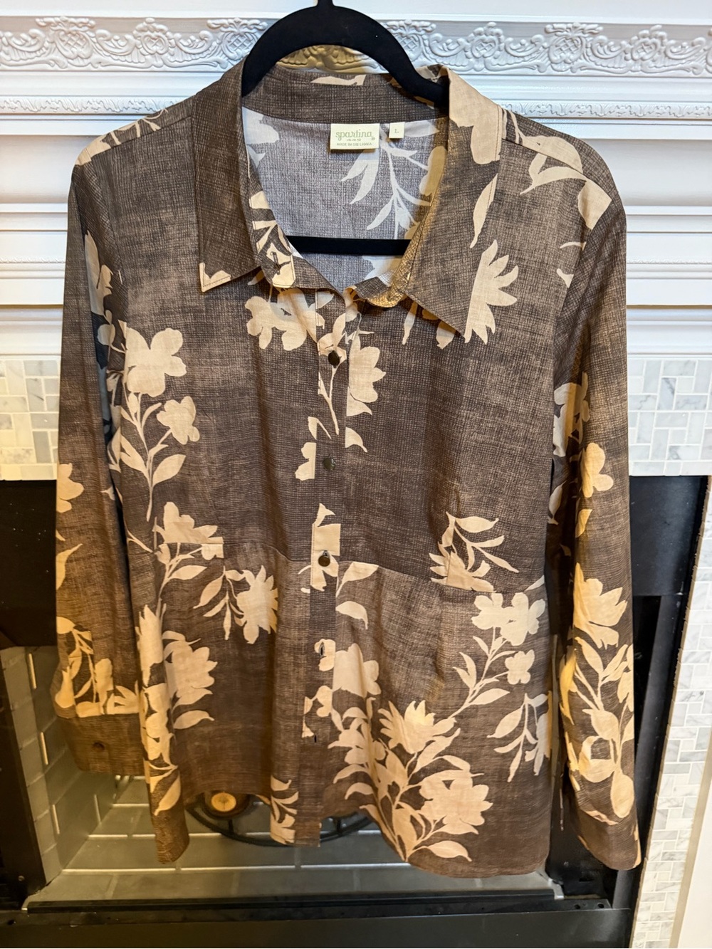 Spartina 449 Brown and Cream Floral Button-Down Shirt